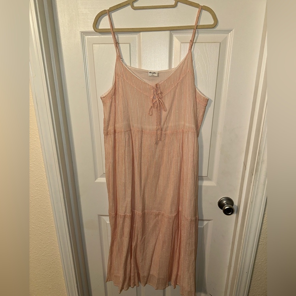 Others Follow Pink Striped with Silver Details midi dress